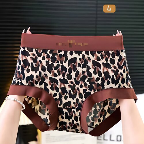 无痕大码性感豹纹女士内裤中高腰丝滑裸感胖mm舒适包臀女生三角裤 - 图1