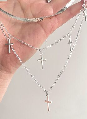 Vintage古着 Plain circle cross项链小众设计十字架叠戴锁骨高级