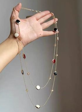 中式国风蓝色陶瓷锁骨串珠项链民族编织吊坠长款毛衣高级颈链