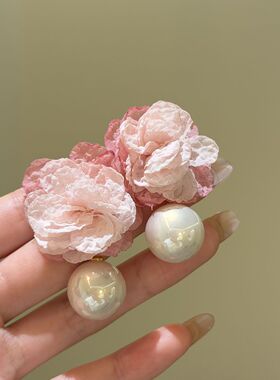 漫花春雨~粉色花朵珍珠耳环2026新款巨好看耳钉高级感漂亮耳饰女