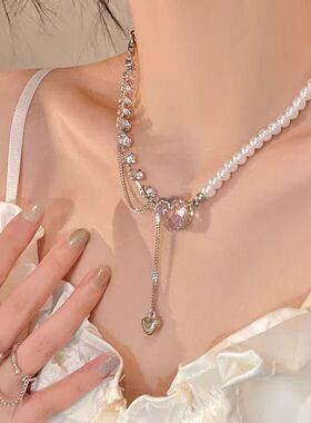 双层珍珠项链女2025超火新款海洋之心吊坠锁骨链轻奢小众高级颈链