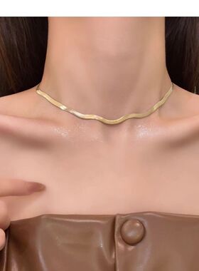 HEY TAO复古金色双层水滴流苏项链女轻奢多层叠戴锁骨链颈链配饰