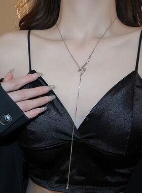 冷淡风银色项链可调节抽拉式长款y型毛衣链女爆款气质锁骨链配饰