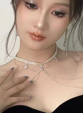 身体链肩链肩饰品胸链异域风锁骨链性感亮片高级感项链女