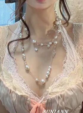 韩系多层叠戴珍珠项链女轻奢高级感锁骨链2026新款小众设计感配饰