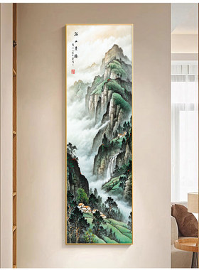 西墙玄关挂画聚财山水画入户正对