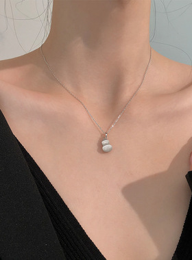 轻奢ins猫眼石双面葫芦项链女锁骨链小众设计简约气质小清新饰品