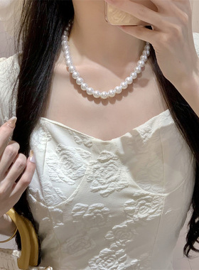 级感玻璃珍珠项链女轻奢百搭小米粒串珠颈链锁骨链配饰新款爆款