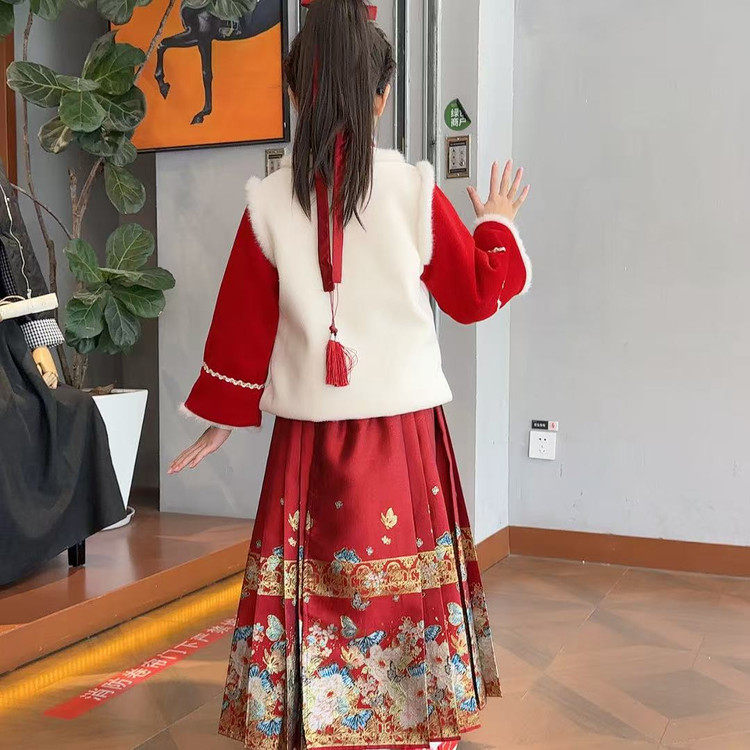 女童马面裙套装冬季夹棉加厚国风棉衣2025新款中大童唐装两件套潮,淘宝优惠券,粉丝福利购,淘宝优惠卷