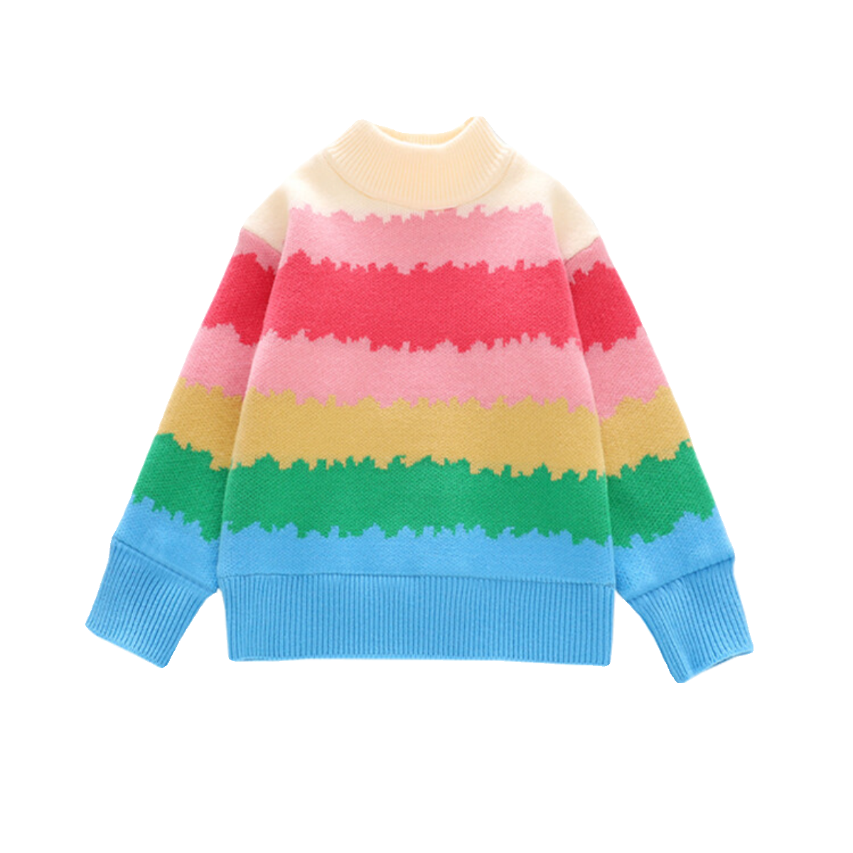 女童毛衣加绒加厚冬装新款2025儿童针织衫彩虹拼色中大童线衣百搭,淘宝优惠券,粉丝福利购,淘宝优惠卷