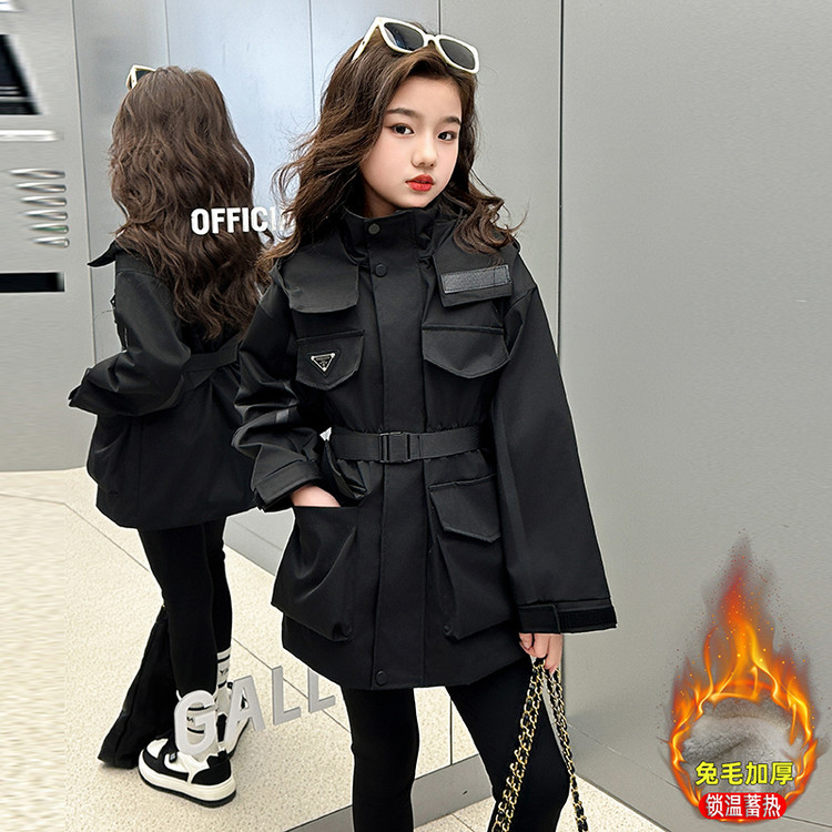 女童夹棉加厚风衣外套中长款保暖2025新款休闲中大童薄棉衣秋冬装 - 图2