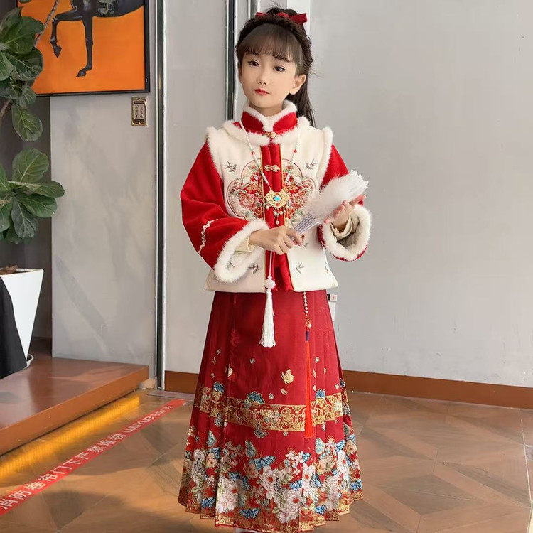 女童马面裙套装冬季夹棉加厚国风棉衣2025新款中大童唐装两件套潮,淘宝优惠券,粉丝福利购,淘宝优惠卷