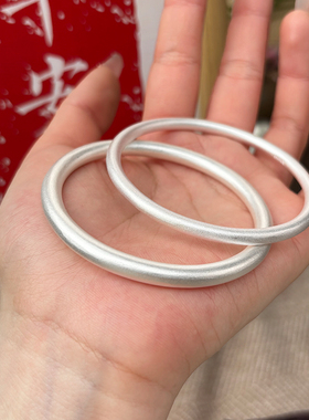 航达银匠 传承古法素圈银手镯足银999圆棍闭口实心银手环2025女款