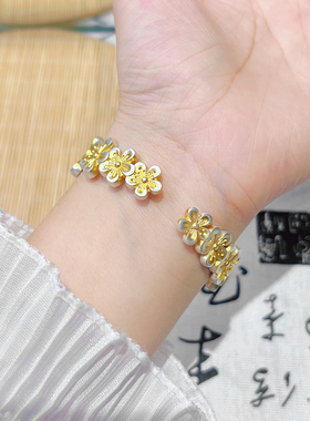 足银999实心开口描金桃花银镯