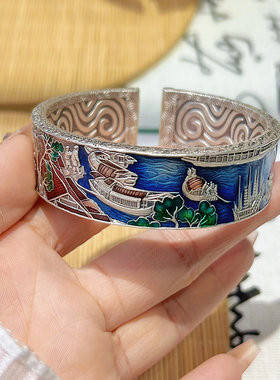 航达银匠清明上河图足银9999镯