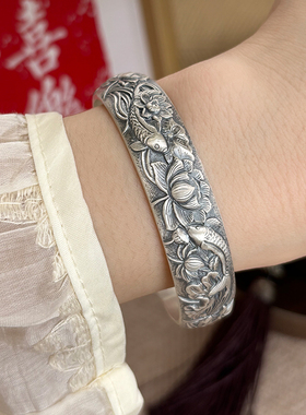 航达银匠足银999实心开口手镯