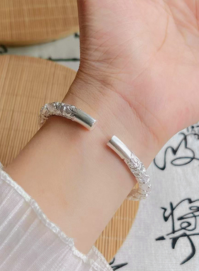 足银9999牡丹花手镯女