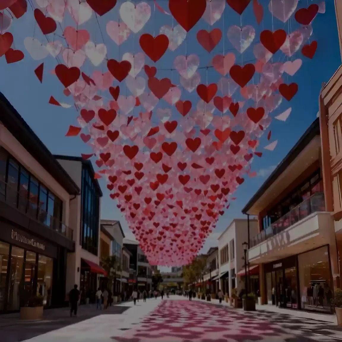 2026情人节装饰街道景区爱心天幕风动彩球天幕打卡引流布置可定制,淘宝优惠券,粉丝福利购,淘宝优惠卷