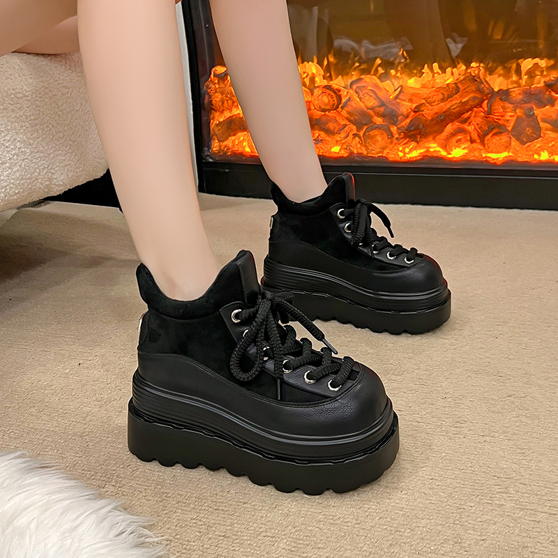 2025冬新款8cm内增高女鞋厚底加绒运动休闲鞋百搭保暖松糕老爹鞋 - 图2