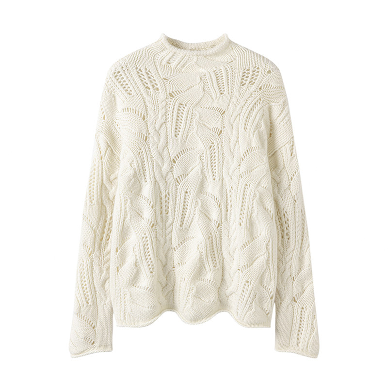 数量不多手慢无！100%纯山羊绒衫女镂空秋冬半高领时尚纯色针织衫,淘宝优惠券,粉丝福利购,淘宝优惠卷