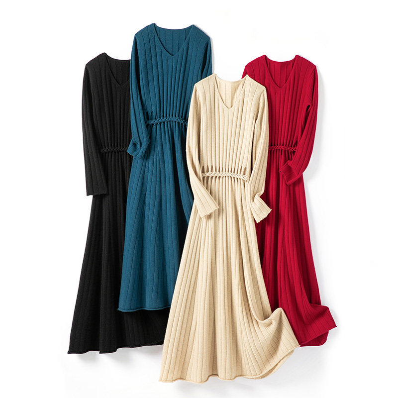 难得的好版型！编织镂空羊绒衫女V领纯羊绒毛衣伞裙长款连衣裙,淘宝优惠券,粉丝福利购,淘宝优惠卷