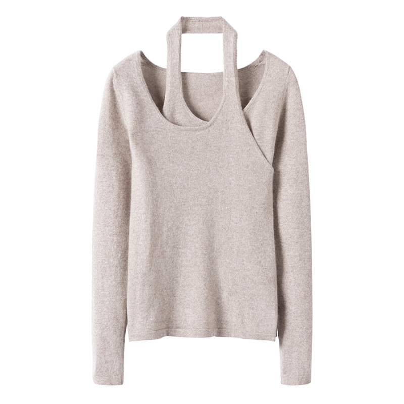 萨琪尼官方正品！挂脖圆领山羊绒衫女纯羊绒毛衣针织衫露锁骨,淘宝优惠券,粉丝福利购,淘宝优惠卷