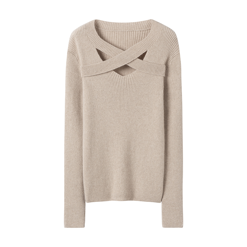 闲庭信步的气质～交叉领纯山羊绒衫女纯羊绒毛衣针织衫打底衫秋冬