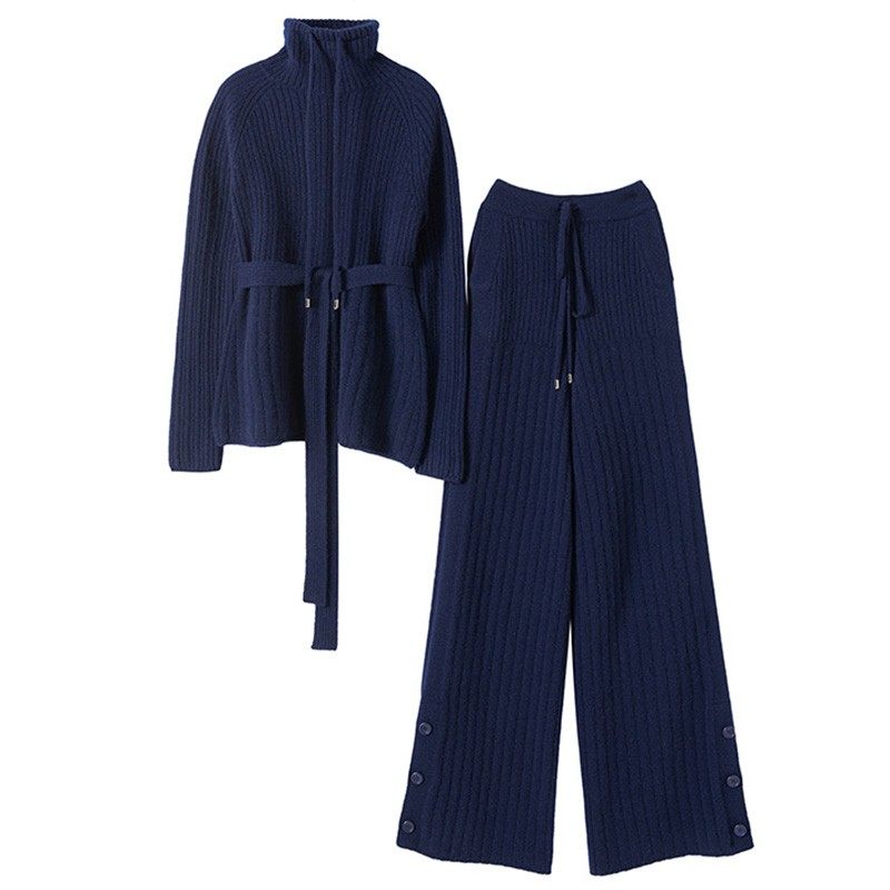 温婉时髦气质！加厚羊绒衫女高领系带针织羊绒阔腿裤子女外穿套装,淘宝优惠券,粉丝福利购,淘宝优惠卷