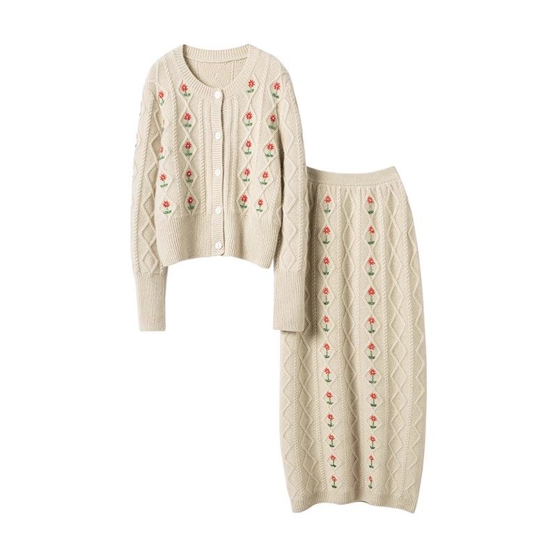 品质细节赞！重工手绣！羊绒开衫女纯羊绒毛衣长款包臀裙子套装,淘宝优惠券,粉丝福利购,淘宝优惠卷