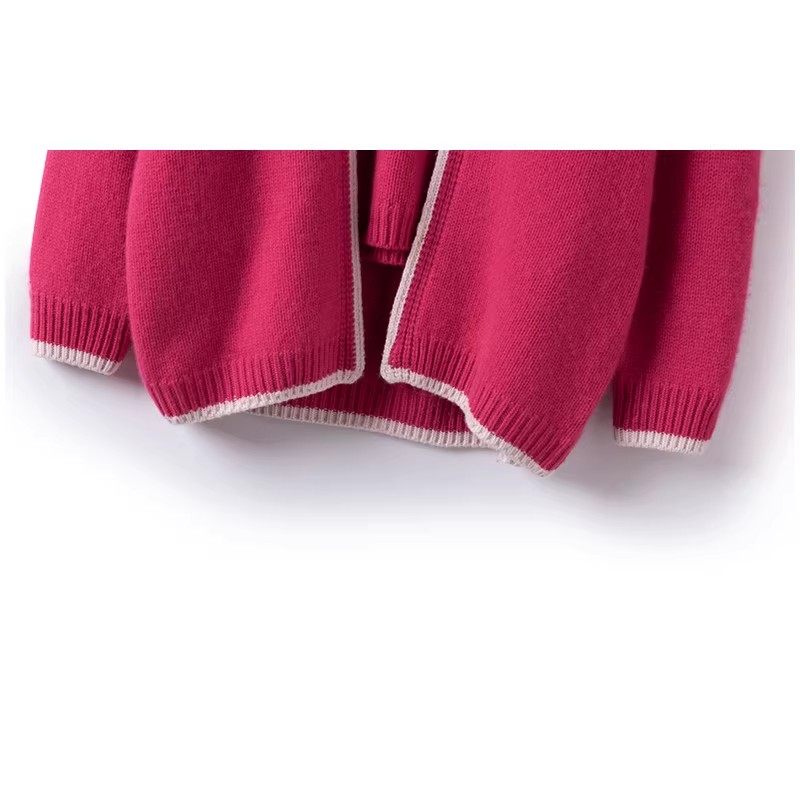 CHAO奢！气质！羊绒开衫女两件套~撞色边粗棒针加厚羊绒背心外套,淘宝优惠券,粉丝福利购,淘宝优惠卷