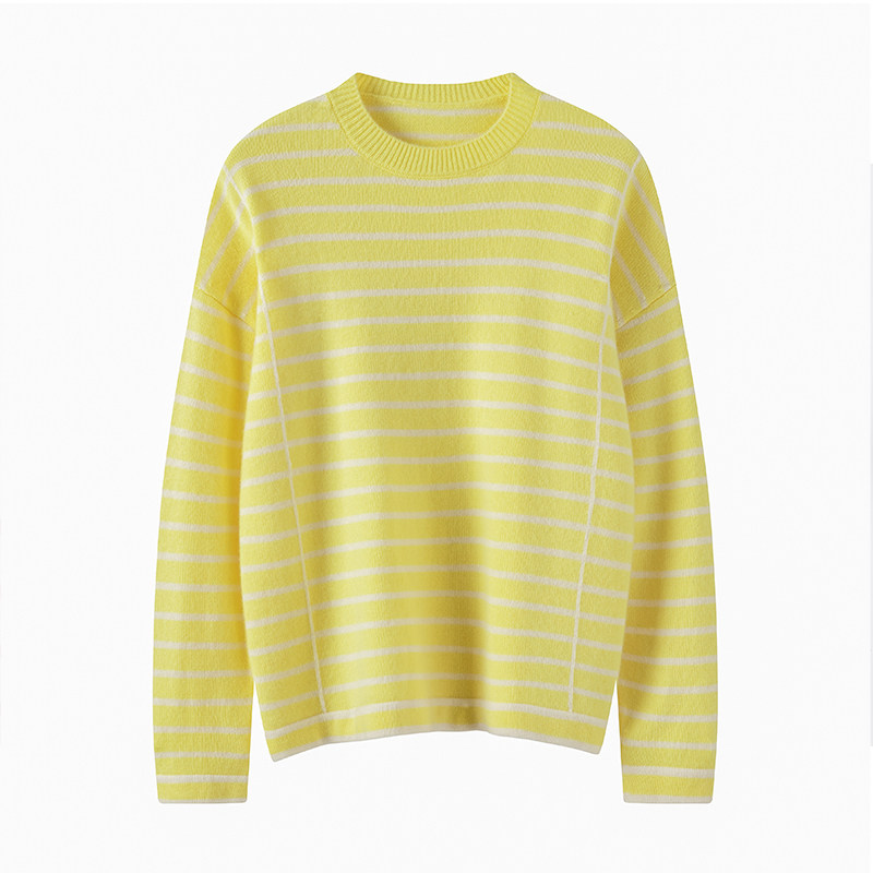 非凡气质~2024新款女装纯羊绒套头毛衣休闲条纹拼色针织打底衫潮,淘宝优惠券,粉丝福利购,淘宝优惠卷