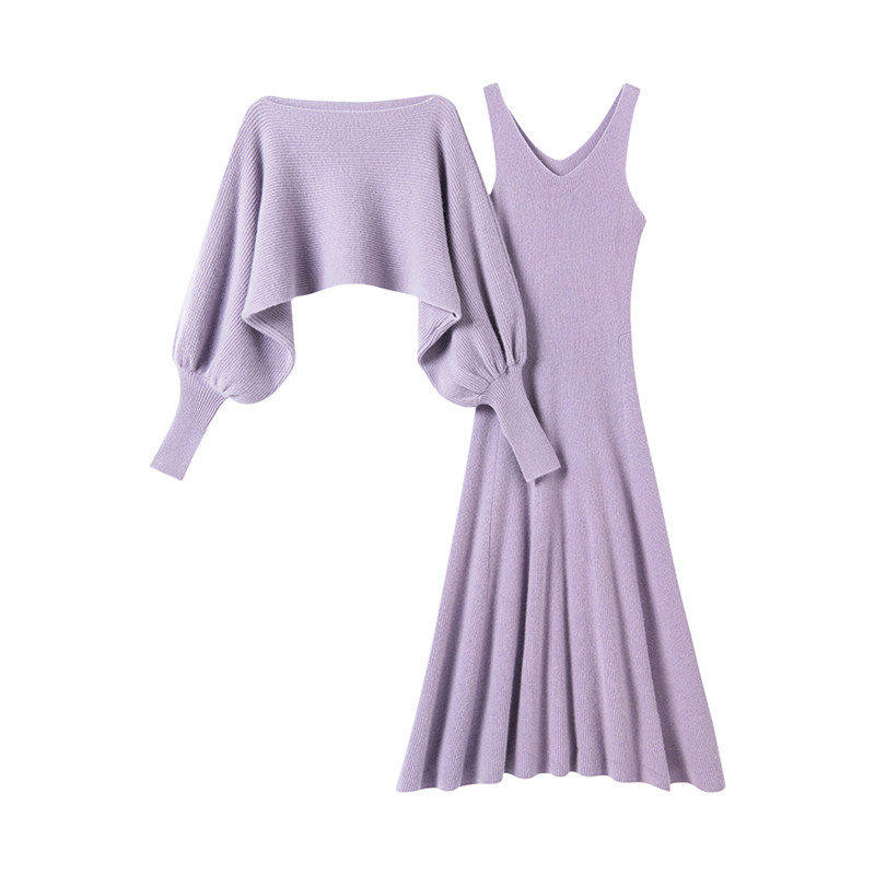 浪漫仙女~可斜肩一字领羊绒衫女纯羊绒毛衣长款吊带连衣裙子套装,淘宝优惠券,粉丝福利购,淘宝优惠卷