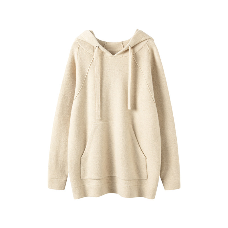 洒脱大气 双面针织 J简廓形中长款连帽羊绒衫女毛衣外套帽衫,淘宝优惠券,粉丝福利购,淘宝优惠卷