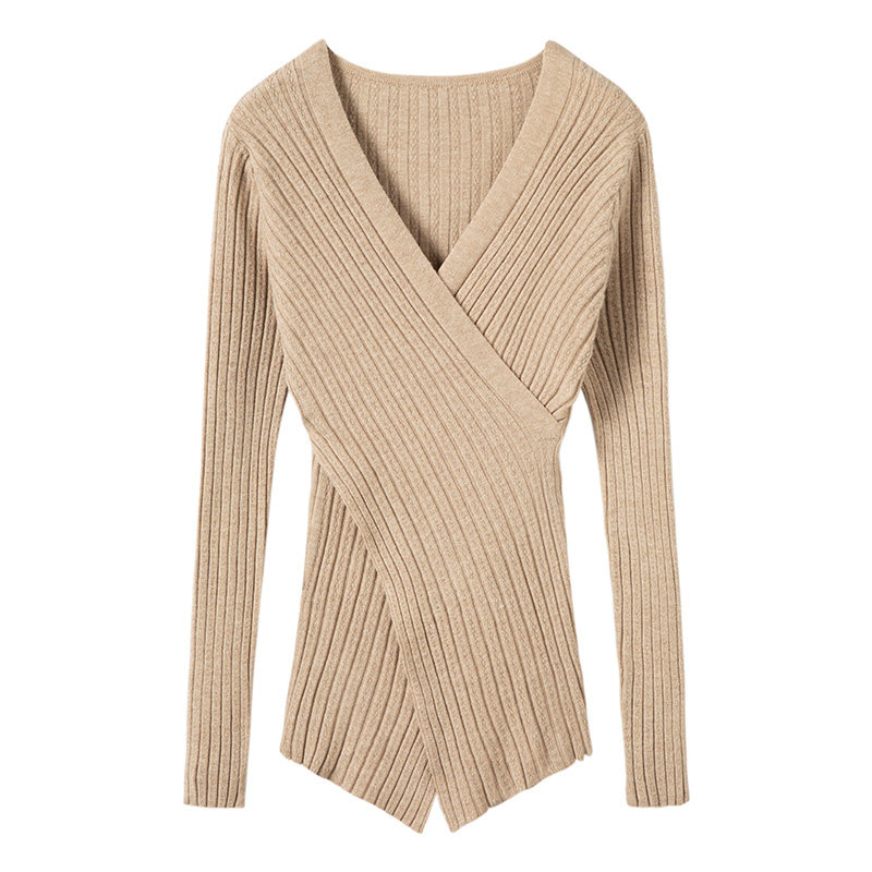 我爱死了~设计感交叉V领100%纯山羊绒针织衫女秋2025新款修身内搭,淘宝优惠券,粉丝福利购,淘宝优惠卷