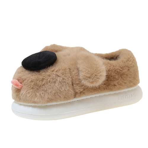 可爱大鼻狗棉拖鞋女冬季外穿毛绒保暖情侣室内居家防滑包跟棉鞋男 - 图0