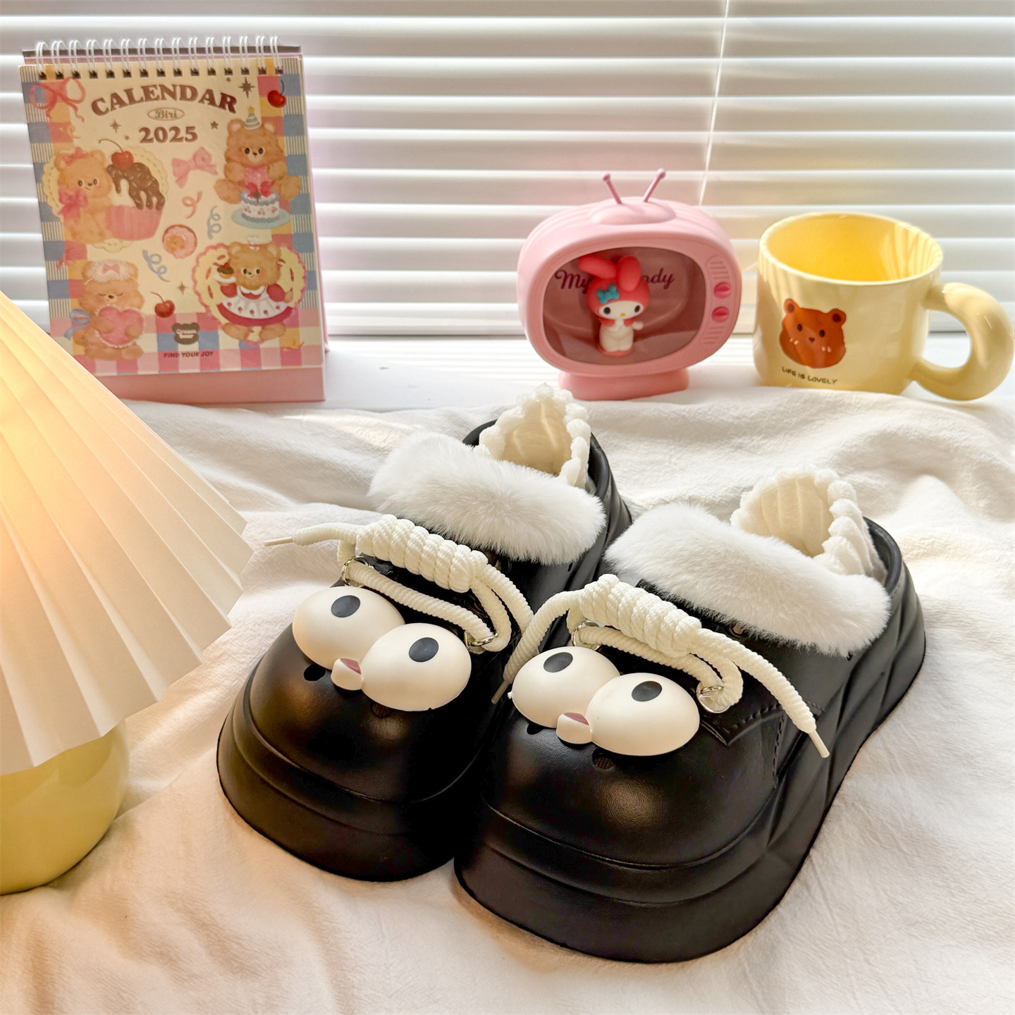 可拆卸棉拖鞋女冬季防水外穿厚底居家保暖加绒可爱大眼睛包跟棉鞋 - 图3