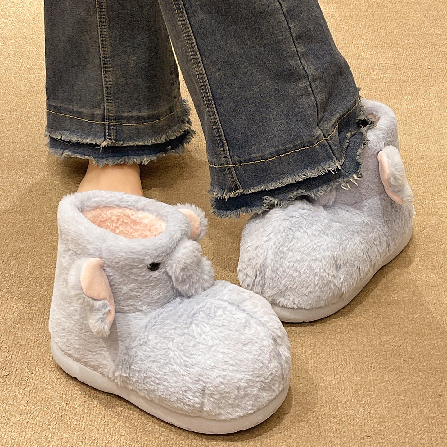 软萌可爱小象毛毛棉拖鞋女冬季室内外穿包跟保暖防滑加绒高帮棉靴,淘宝优惠券,粉丝福利购,淘宝优惠卷