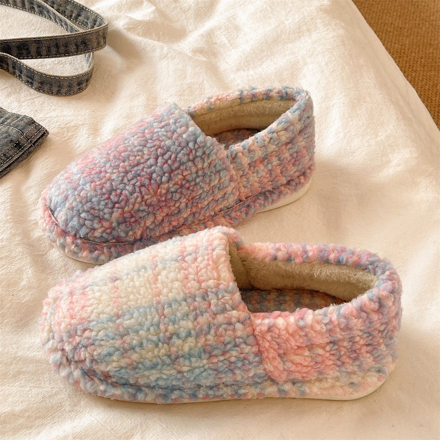 毛毛棉拖鞋女士冬季时尚休闲居家室内加绒保暖厚底包跟防滑月子鞋,淘宝优惠券,粉丝福利购,淘宝优惠卷