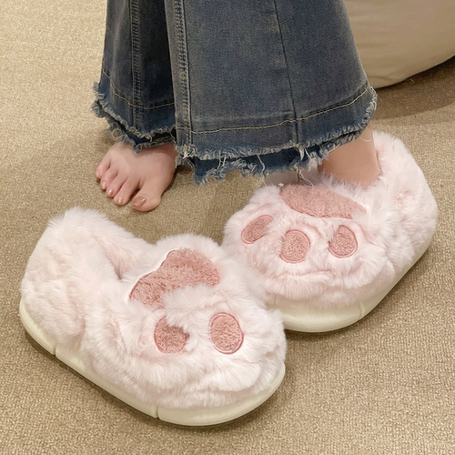 Милые тапочки, зимняя нескользящая удерживающая тепло обувь на платформе