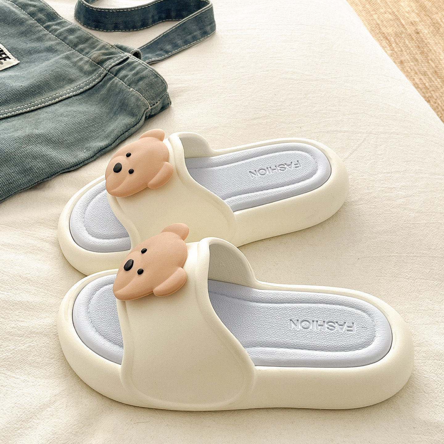 卡通可爱小熊拖鞋女2026夏季新款防滑厚底海边沙滩休闲学生凉拖鞋,淘宝优惠券,粉丝福利购,淘宝优惠卷