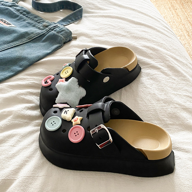 多巴胺厚底洞洞鞋女夏季网红外穿可爱小熊纽扣防滑包头沙滩凉拖鞋,淘宝优惠券,粉丝福利购,淘宝优惠卷