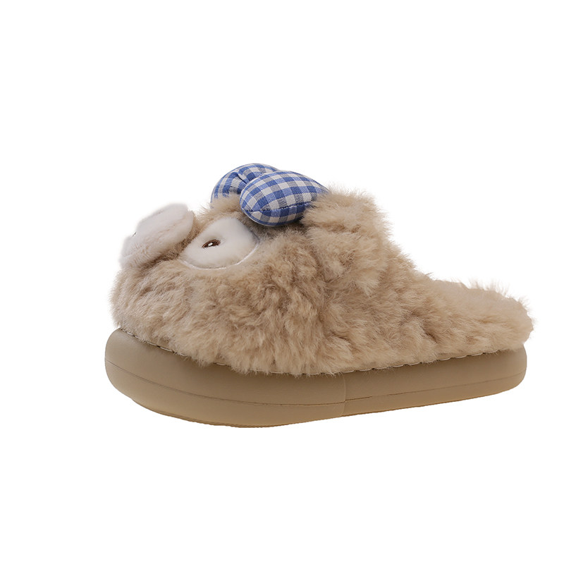 厚底棉拖鞋女冬季可爱蝴蝶结小熊包头防滑室内居家毛绒保暖月子鞋,淘宝优惠券,粉丝福利购,淘宝优惠卷