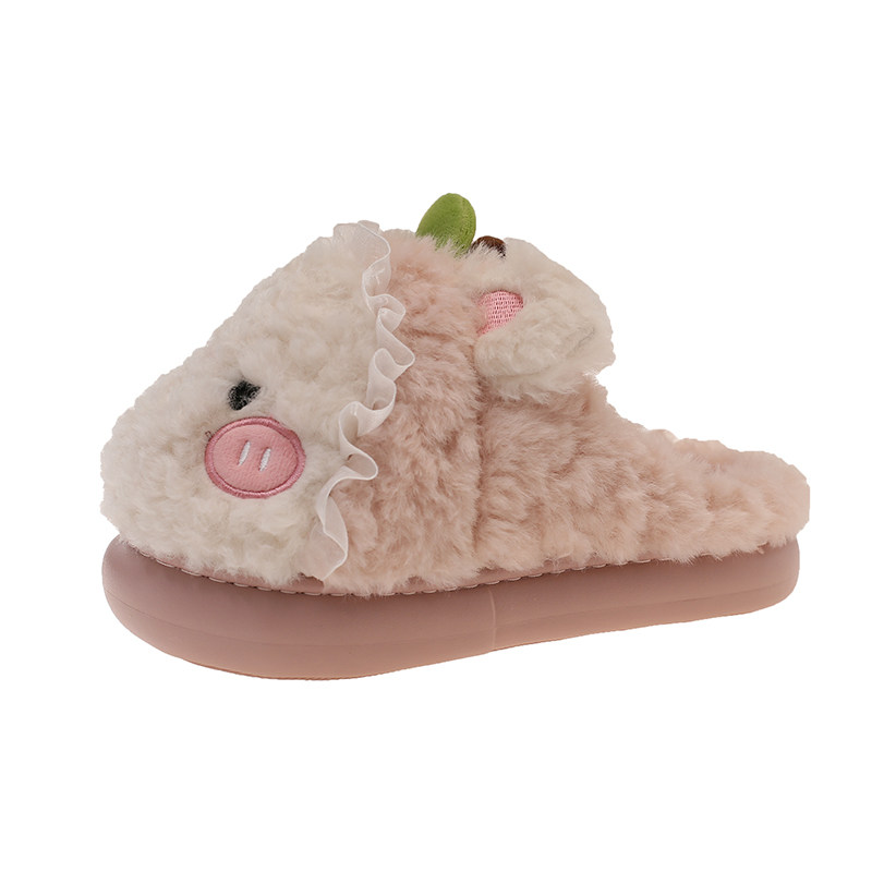 可爱小苹果毛毛鞋女冬季居家室内毛绒保暖包头厚底防滑月子棉拖鞋,淘宝优惠券,粉丝福利购,淘宝优惠卷