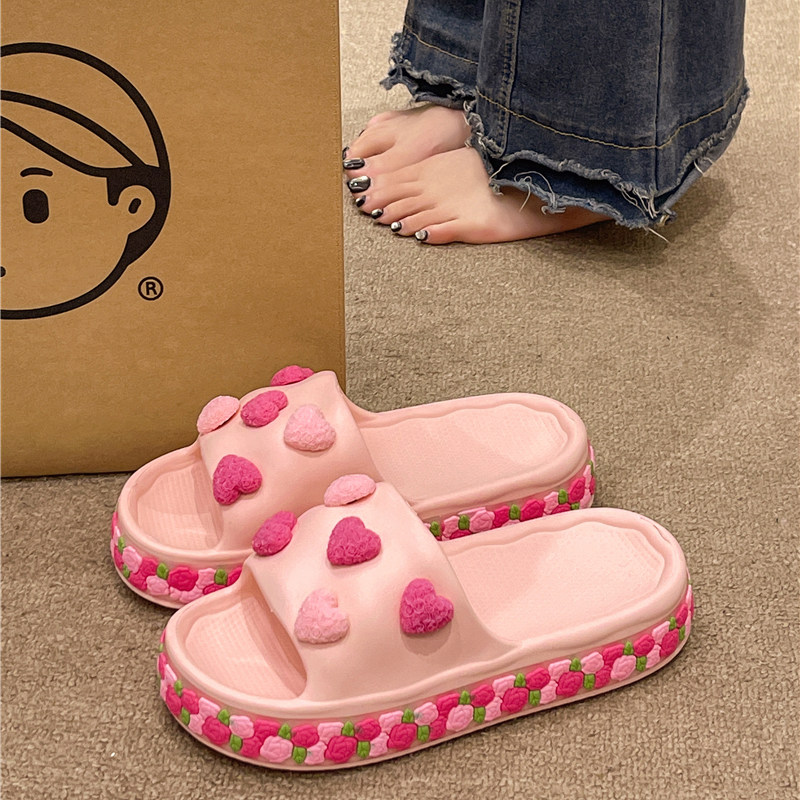 可爱爱心花朵拖鞋女夏季时尚外穿2025新款室内居家厚底防滑凉拖鞋,淘宝优惠券,粉丝福利购,淘宝优惠卷