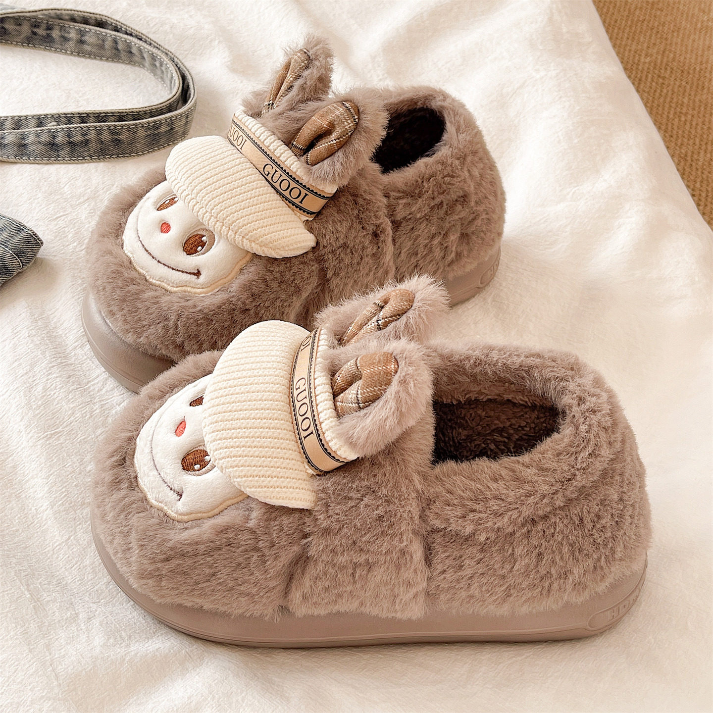 月子棉拖鞋女冬季毛绒保暖防滑厚底居家室内可爱搞怪兔子包跟棉鞋,淘宝优惠券,粉丝福利购,淘宝优惠卷