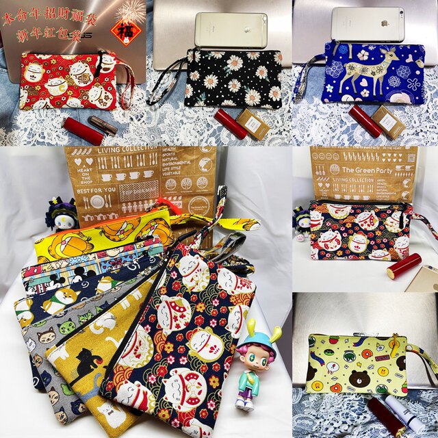 Thickened Gary cartoon printed canvas long wallet zipper mobile phone bag clutch lipstick small items storage bag Thickened Gary cartoon printed canvas long wallet zipper mobile phone bag clutch lipstick small items storage bag