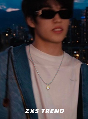 ZXSTREND渐变晶石十字架项链