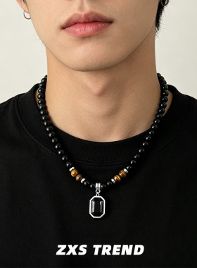 PDSTYLE黑曜石切面串珠项链