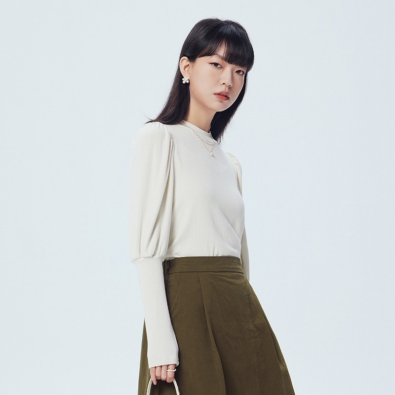 gcrues2025年春新款灯笼袖长袖T恤设计感小众蝙蝠袖针织衫女春秋,淘宝优惠券,粉丝福利购,淘宝优惠卷