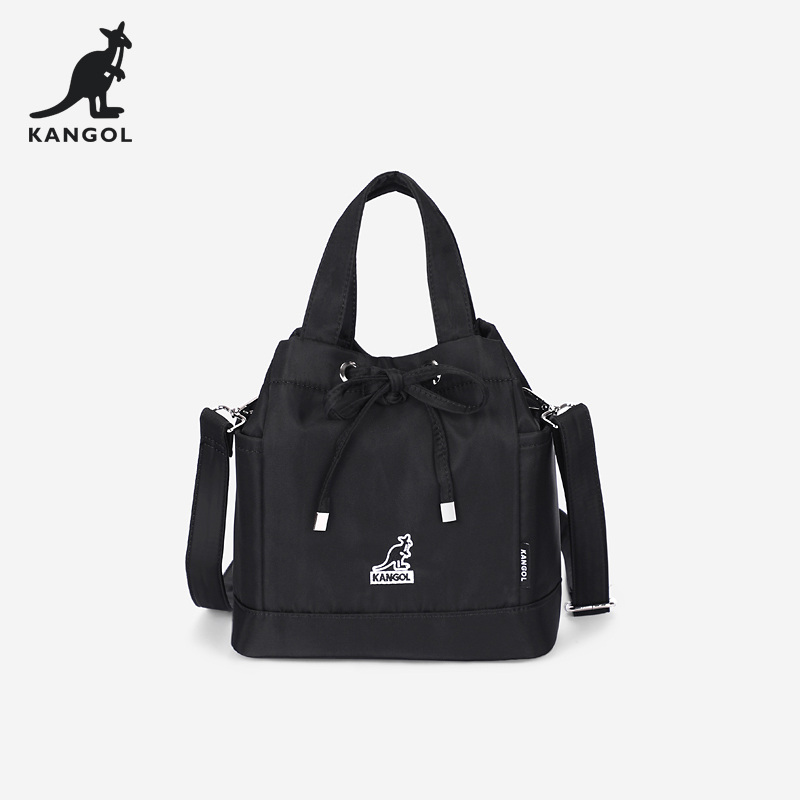 KANGOL抽绳水桶包女新款时尚单肩斜挎手提包韩系高级感小众圆筒包 - 图2